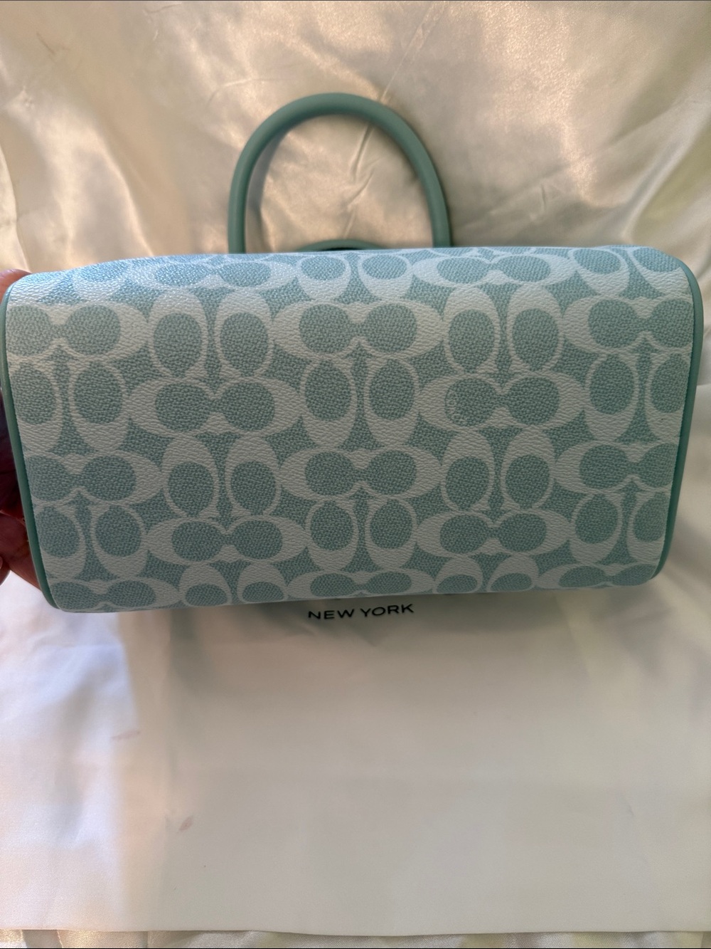 🩵Coach NWT Light Blue Signature C Canvas Rowan Satchel with Gold Hardware - Picture 6 of 10
